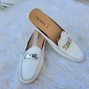 Authentic Prada White Leather Mule 38
